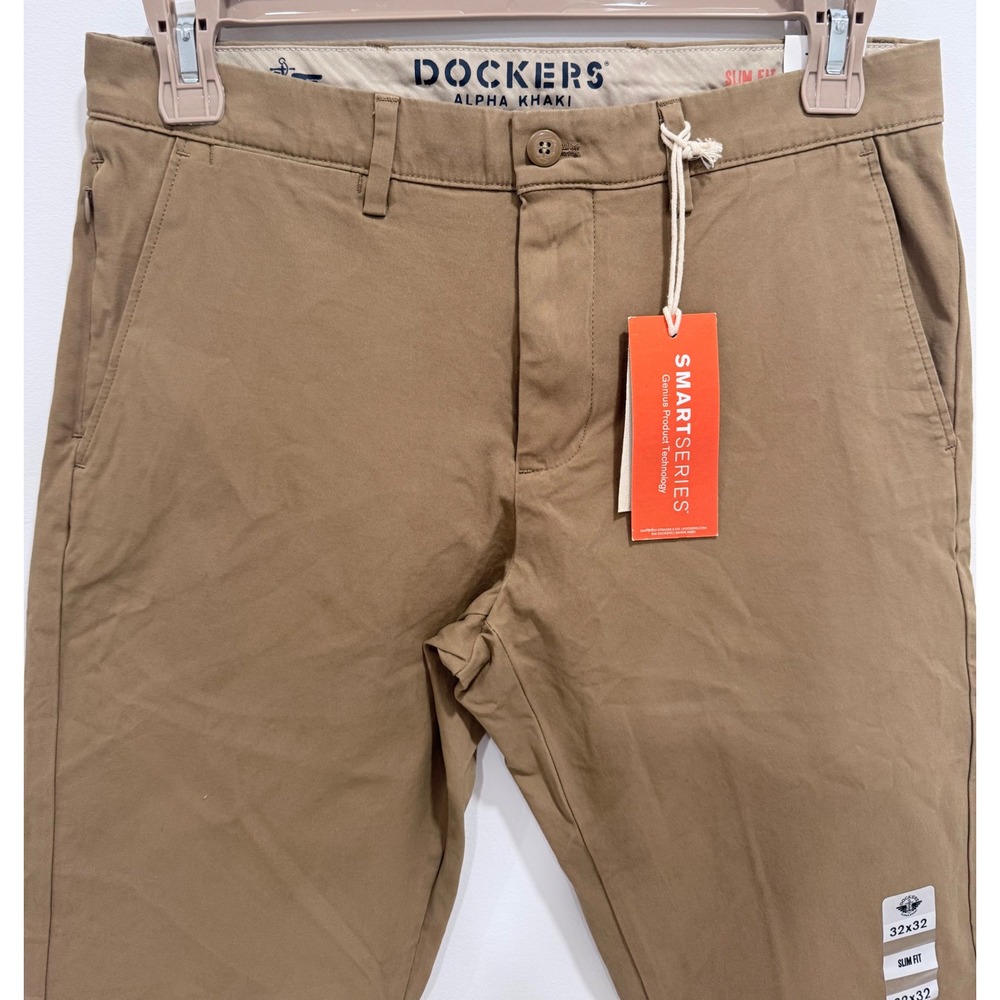 Dockers Alpha Khaki Smart 360 Flex Slim Fit Pants British Khaki 32x32 NEW - Picture 2 of 8